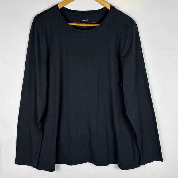Pure Jill Women Simply Supima Long sleeve Top Tunic Shirt Sz XL Scoop Neck Black - Picture 2 of 9